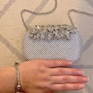 Silver formal purse with chain